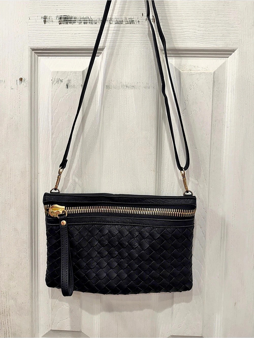 Madison West Woven Black Crossbody Bag